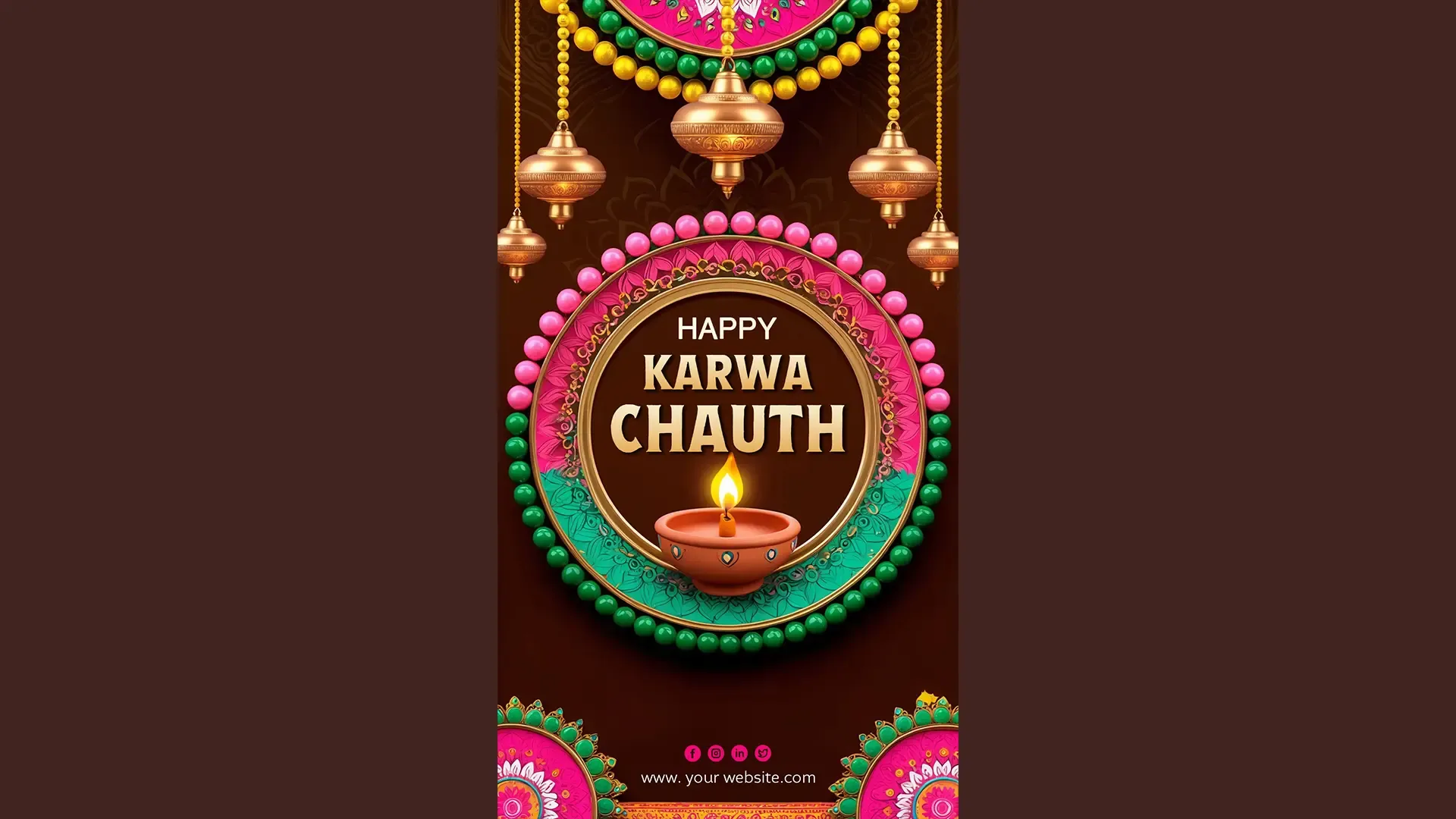 Festive Karwa Chauth Instagram Story Card with Colorful Beaded Design image